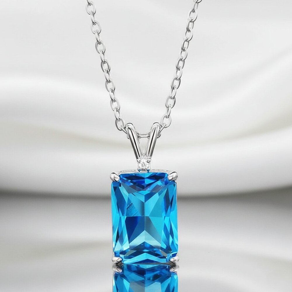 9.72 Carat Swiss Sea Blue Simulated Topaz Sapphire Aquamarine Necklace NWOT - Picture 3 of 8